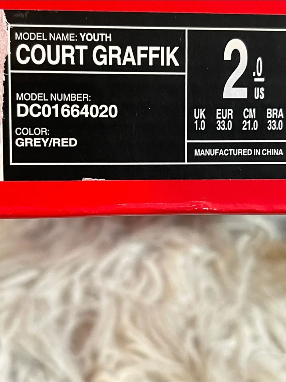 DC SHOE KIDS' COURT GRAFFIK SHOES GREY & RED SIZE 2 NEW - Picture 12 of 14